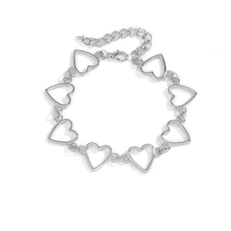 Анклет женский с сердечками регулируемый Серебристый (2689612532)