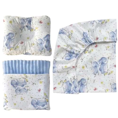 Набор в детскую кроватку RoyalBaby №33 Зайчики с пледом плюш 3в1 Голубой (143731)