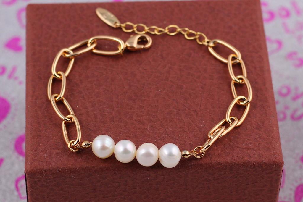 Браслет Xuping Jewelry с жемчугом 18 см 5 мм Золотистый (1637004541)