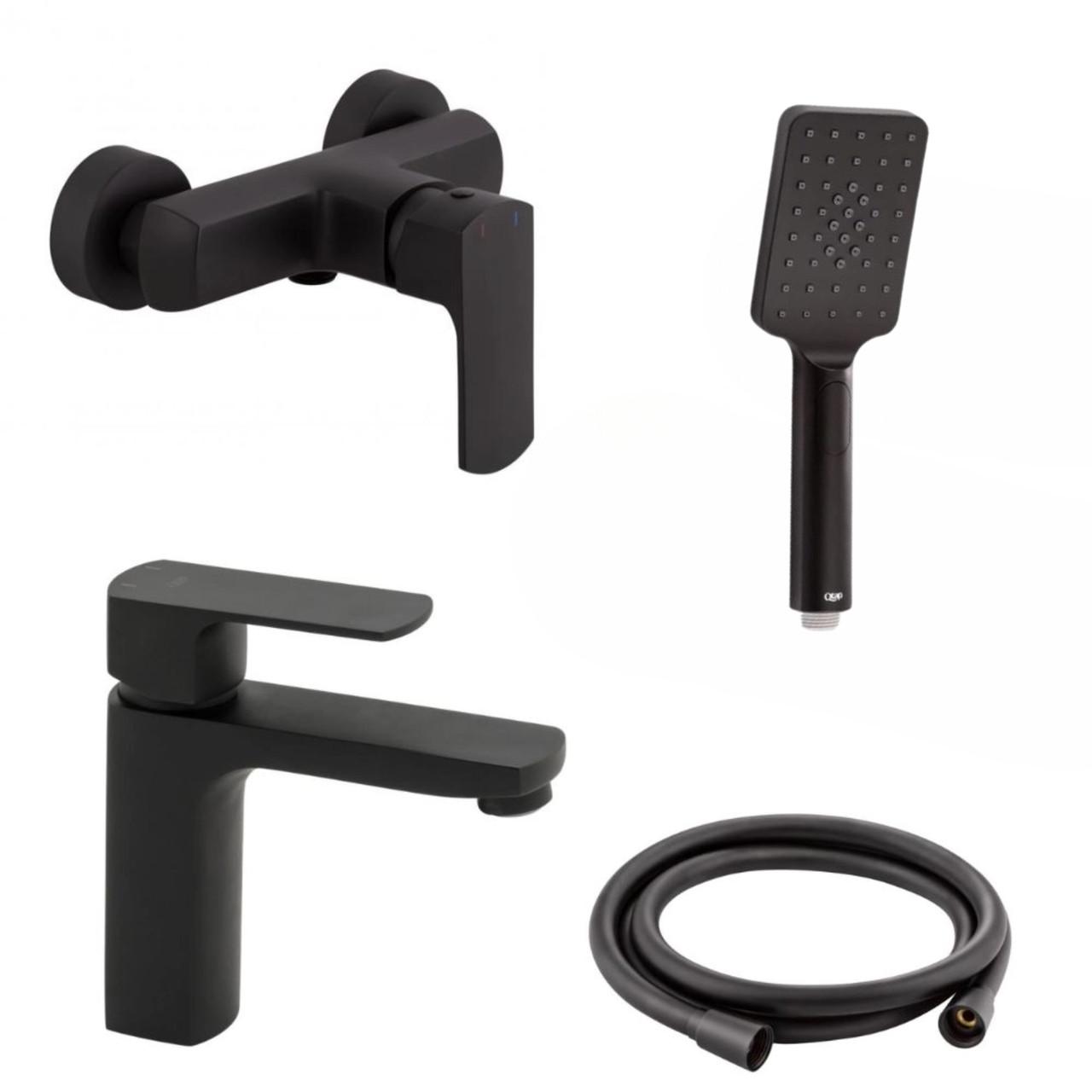 Набор смесителей Qtap Lipno 5в1 с душевым гарнитуром QTLIPNO1023101CB/QTLIPNO4023101CB Черный (2553560656)
