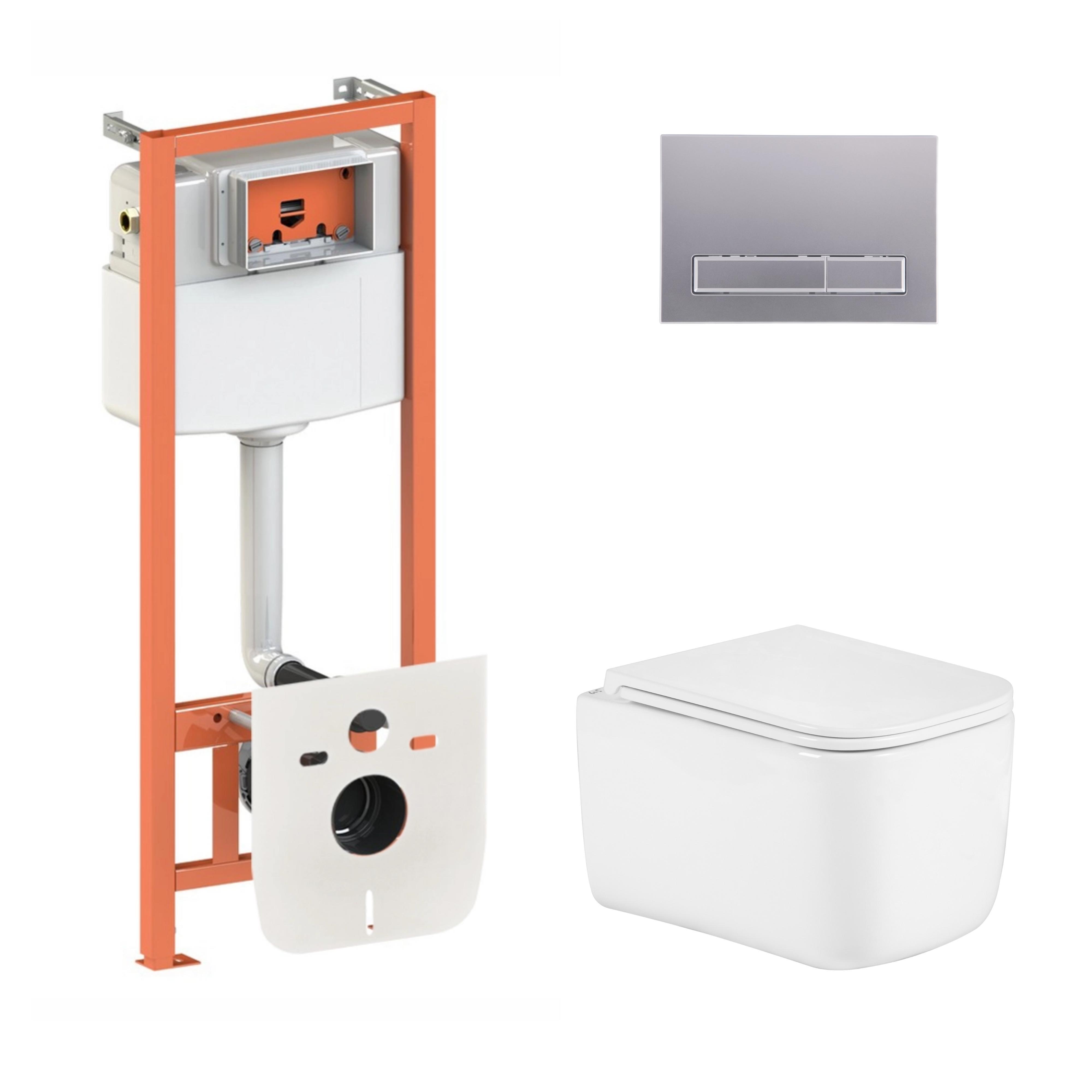 Комплект инсталляции Q-tap ​​Nest 4в1 унитаз подвесной Gemini Ultra Quiet 485х340х350 мм/линейная клавиша Satin