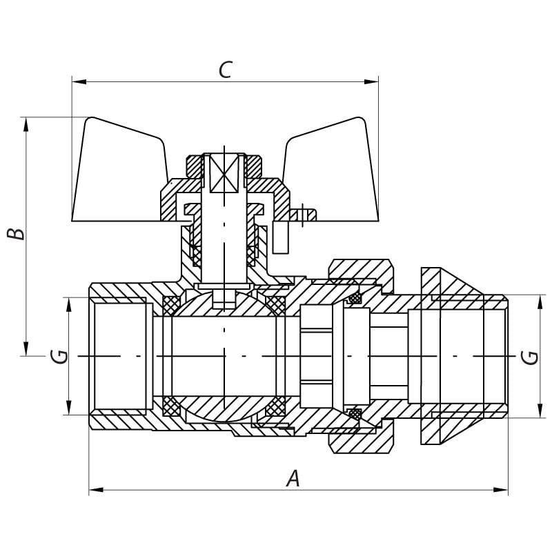 Кран кульовий KOER KR.227-Gi KR0191 3/4" ВЗ з американкою метелик (81748) - фото 2