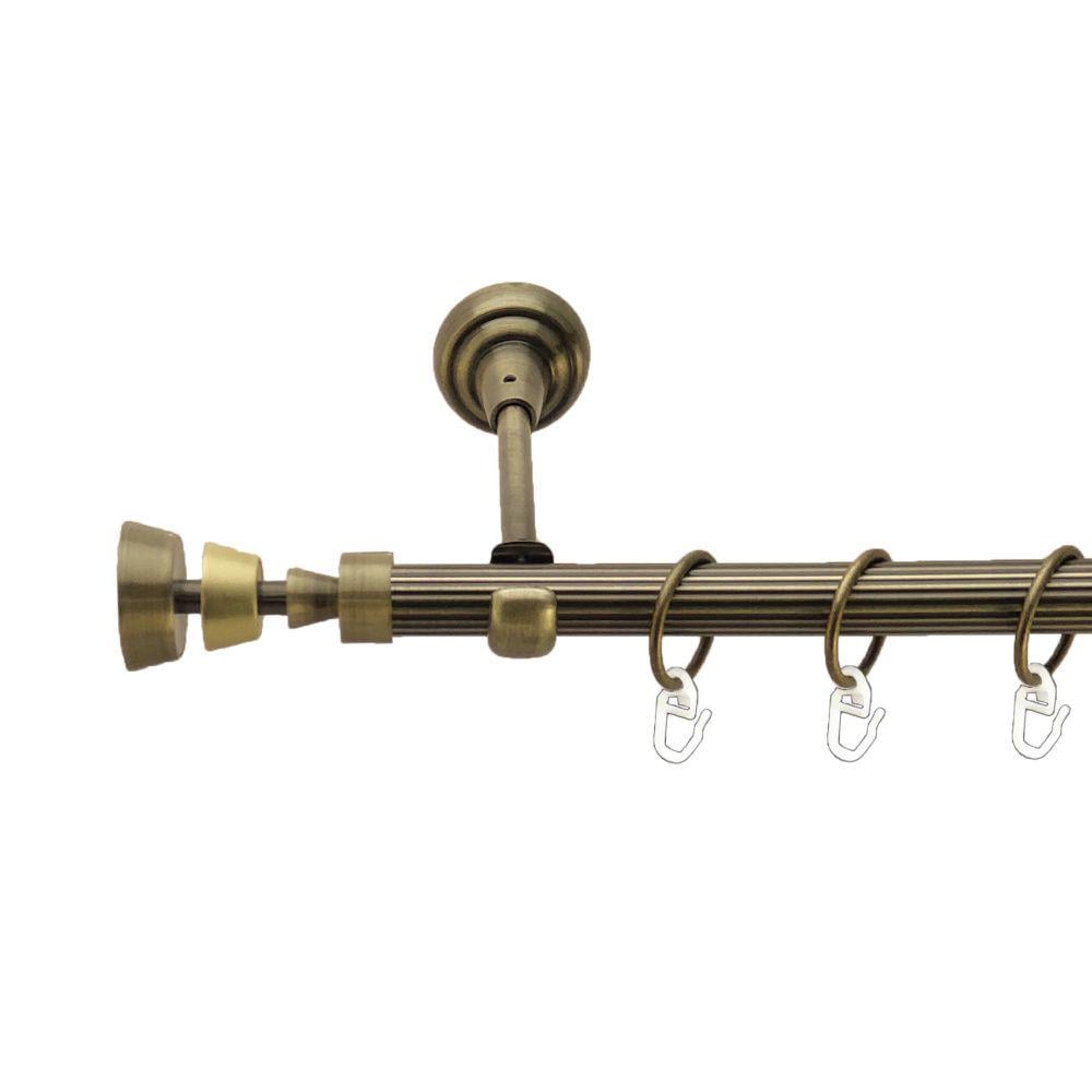 Карниз металлический Orvit Пирамиса однорядный открытый/рифленая труба/кольцо металлическое Антик 19 мм 240 см (00-00017275)