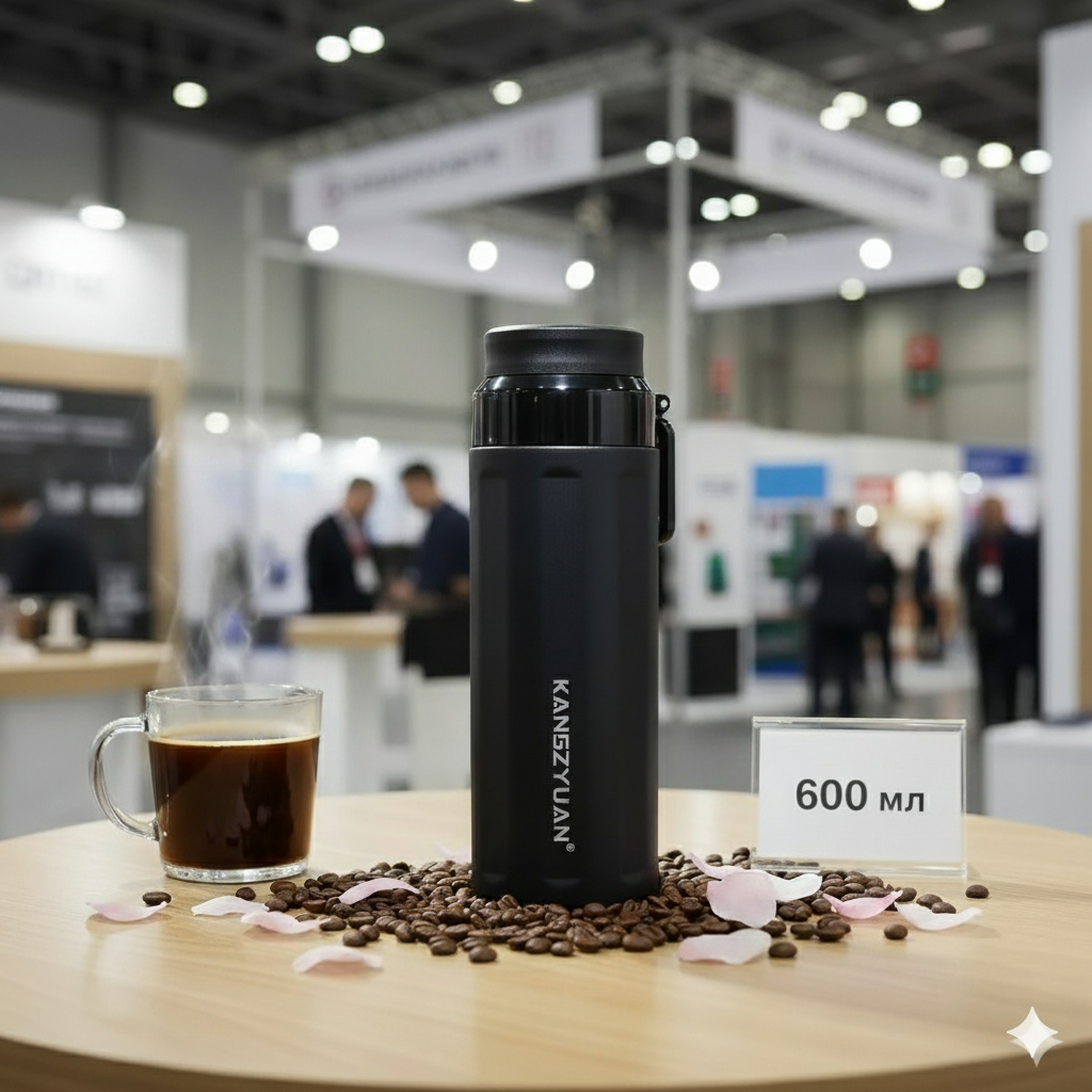 Термос фляжка з нержавіючої сталі KANGZYUAN з подвійною стінкою вакуумний 600 мл Чорний (2456486220) - фото 9 Термос фляжка з нержавіючої сталі KANGZYUAN з подвійною стінкою вакуумний 600 мл Чорний (2456486220) - фото 9