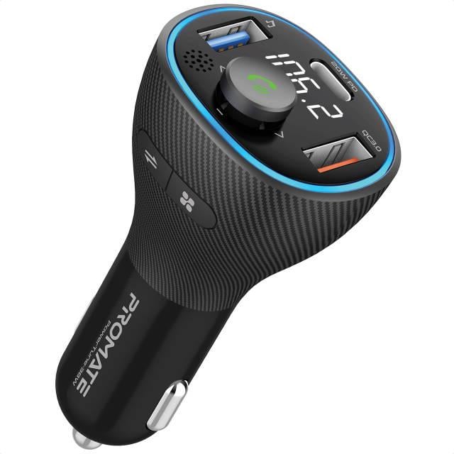 FM-трансмиттер Bluetooth Promate PowerTune-38W USB-A OTG/USB-A QC3.0/USB-C PD Black