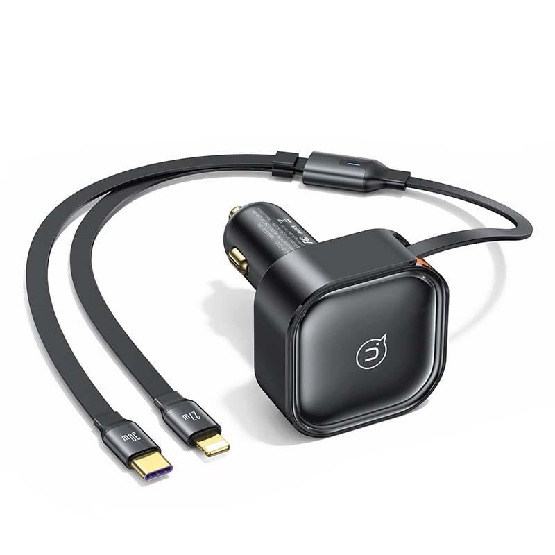 Зарядний пристрій автомобільний USAMS Car Charger With 2in1 Retractable Cable Type-C + Lightning US-CC219 30 Вт (CC219CC01)