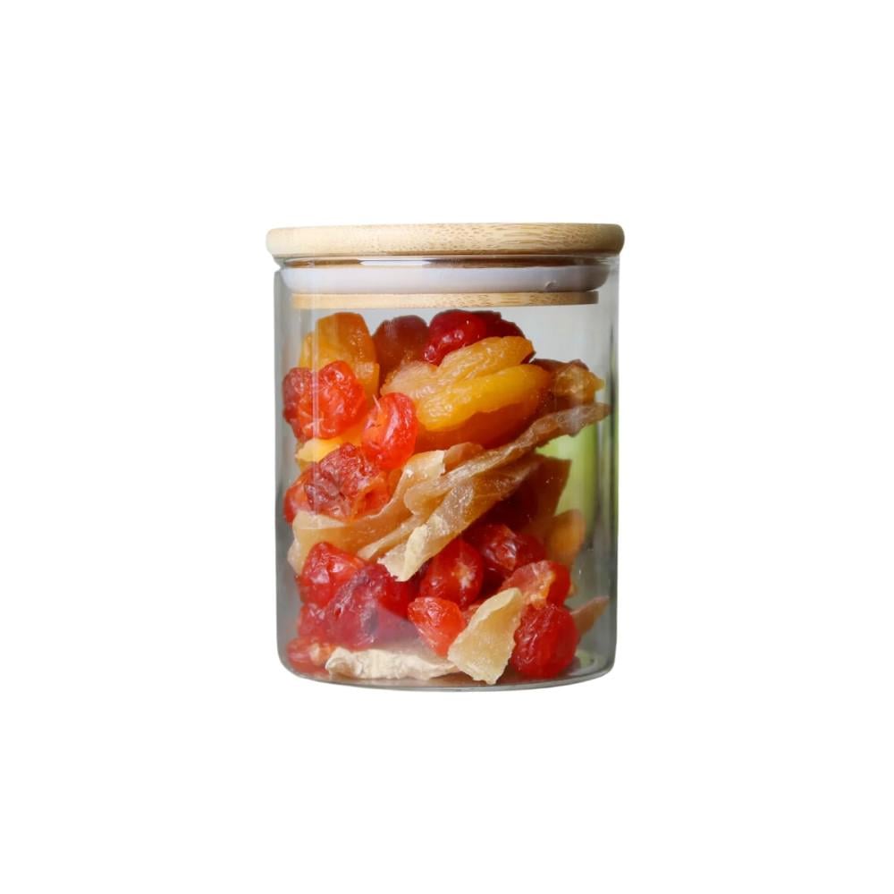 Емкость для хранения сыпучих продуктов стеклянная с бамбуковой крышкой 450 мл (sku1952)