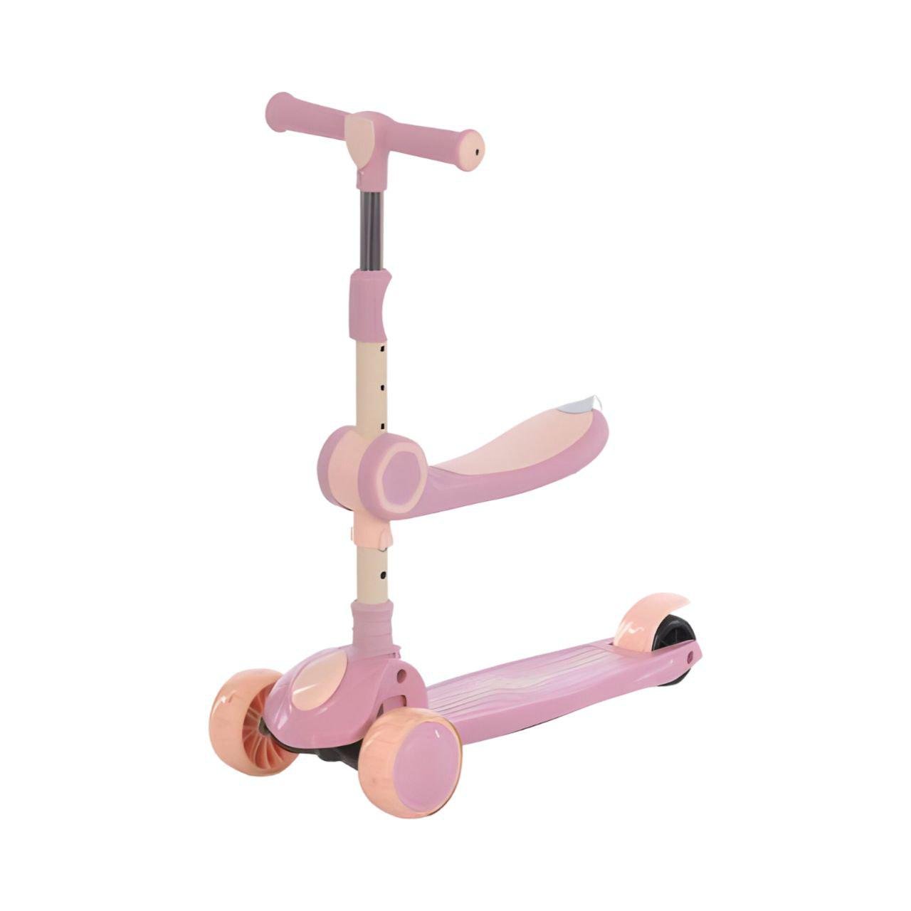 Самокат JR 3-104 3в1 колеса ПУ с подсветкой и музыкой металл/пластик Розовый (25249666)