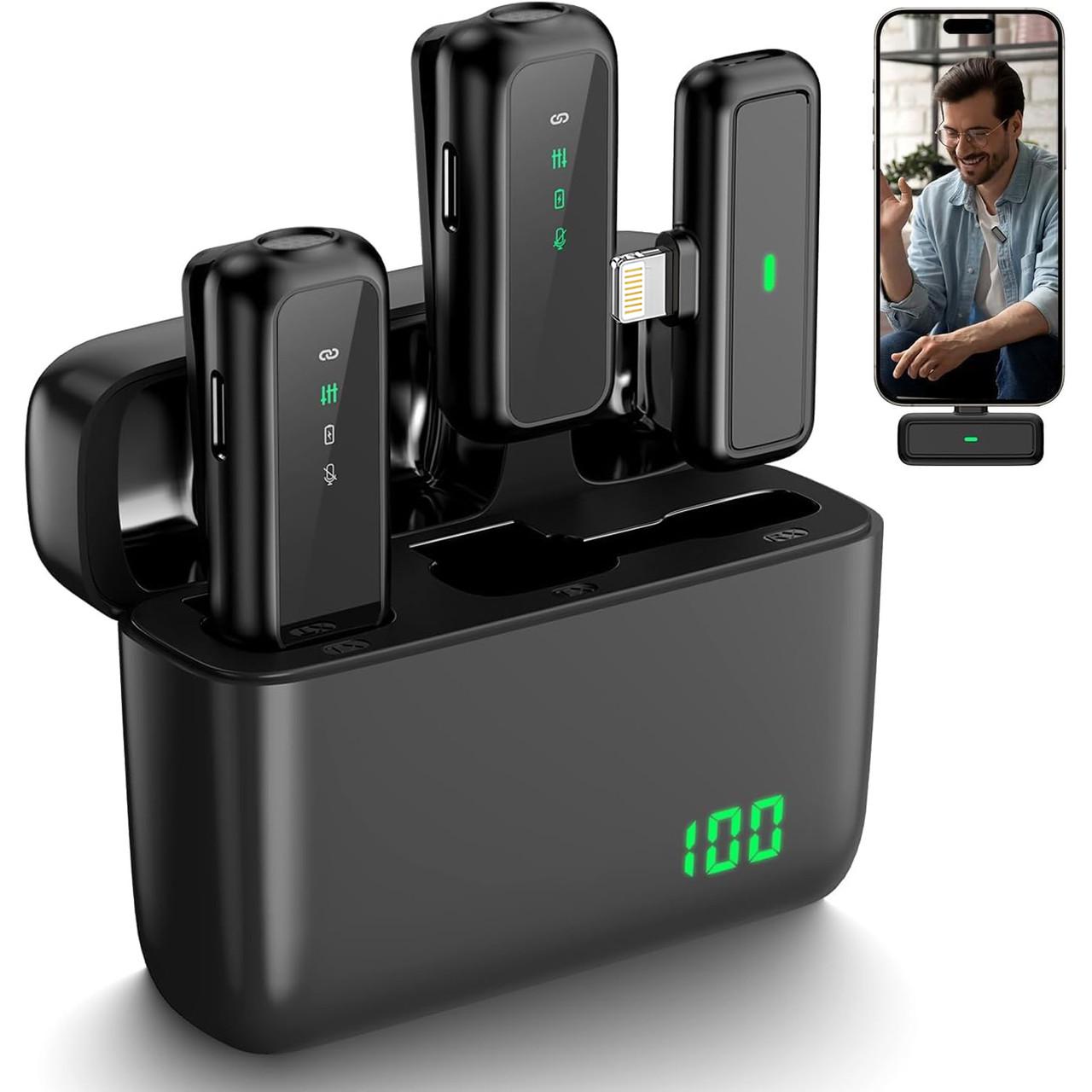 Микрофон двойной петличный Savetek P34-2 Lightning для Apple iPhone/iPad беспроводной с зарядным кейсом до 20 м - фото 2