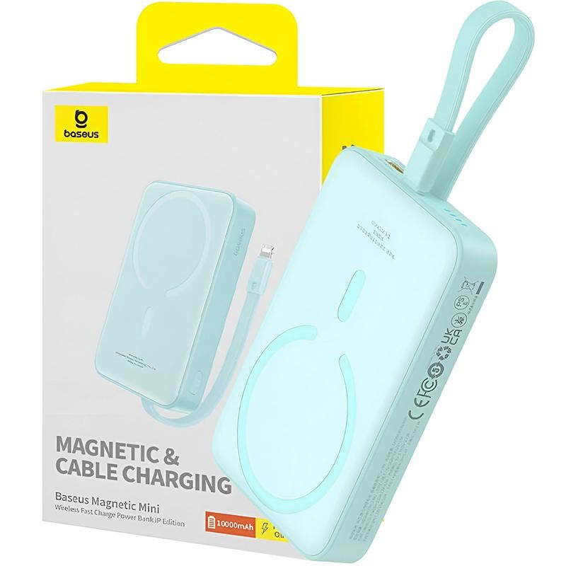 Повербанк BASEUS Magnetic Mini Wireless Fast Charge iP Edition 10000 mAh 20W with MagSafe Peppermint Blue (P10022109333-00) - фото 7