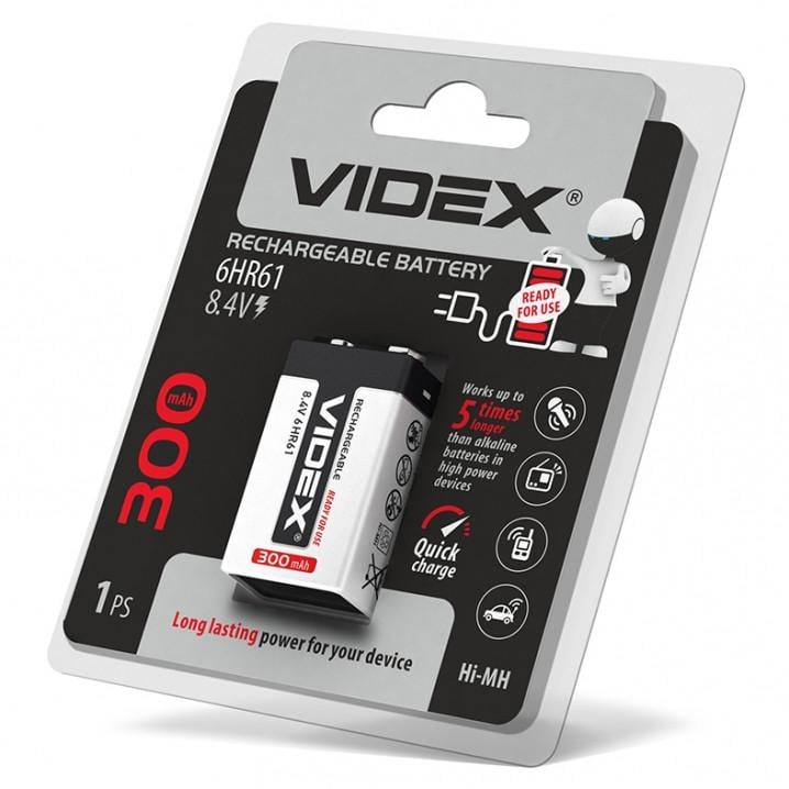 Акумулятори Videx 6HR61 крона 300 mAh (24477/6HR61/300/1DB)