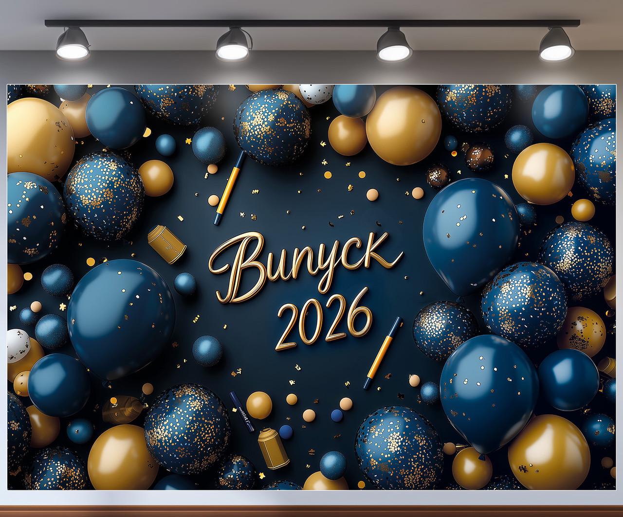 Баннер для фотозоны "Випуск 2026" темно-синий с золотыми шариками праздничный фон на выпускной 180x120 см №41301 Баннер для фотозоны "Випуск 2026" темно-синий с золотыми шариками праздничный фон на выпускной 180x120 см №41301