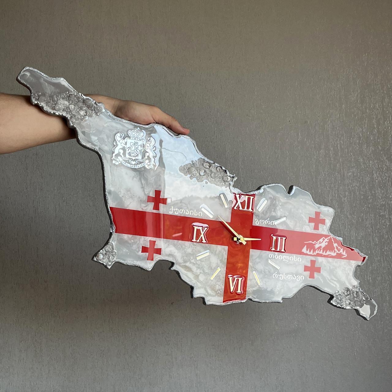 Часы настенные из эпоксидной смолы Карта Грузии 70х36 см