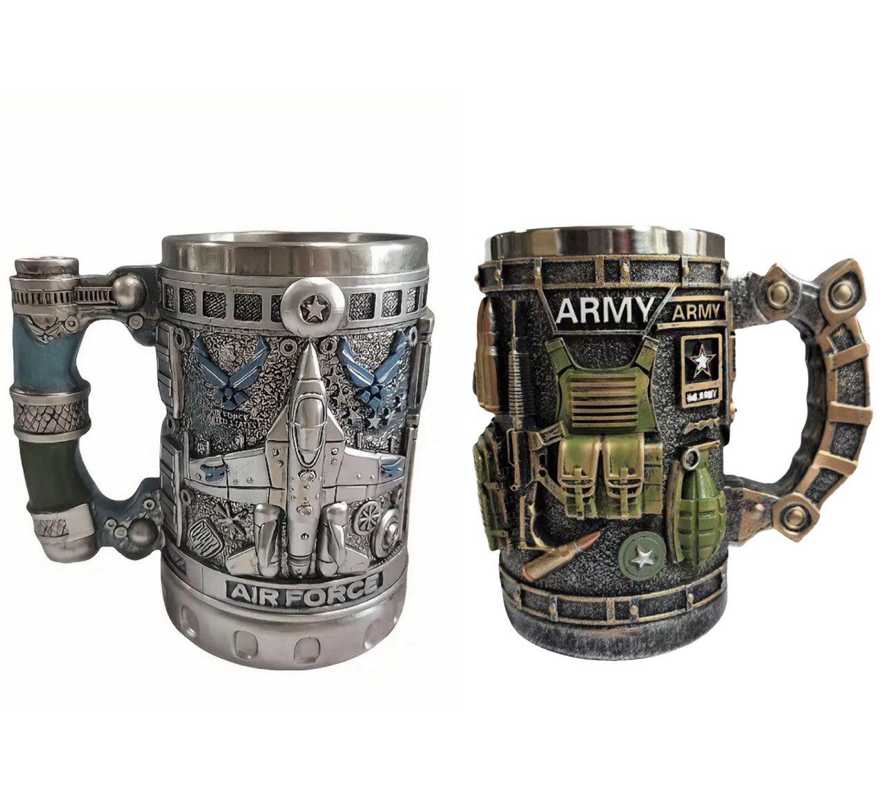 Набор чашек в военном стиле 3D с истребителем F-16 и военным арсеналом 2 шт. 300 мл (27158553)