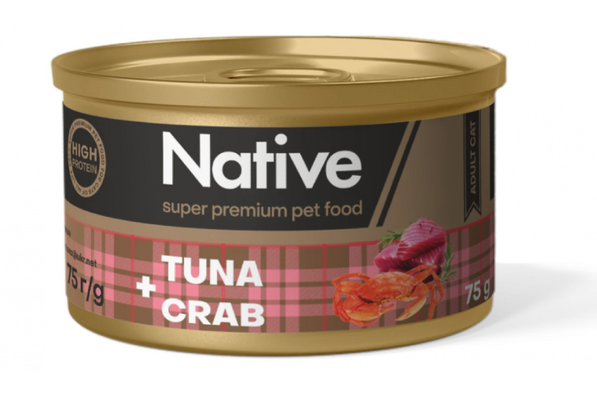 Корм для котів натуральний консервований NATIVE Tuna with Crab з тунцем і крабом 75 г (2644182353)