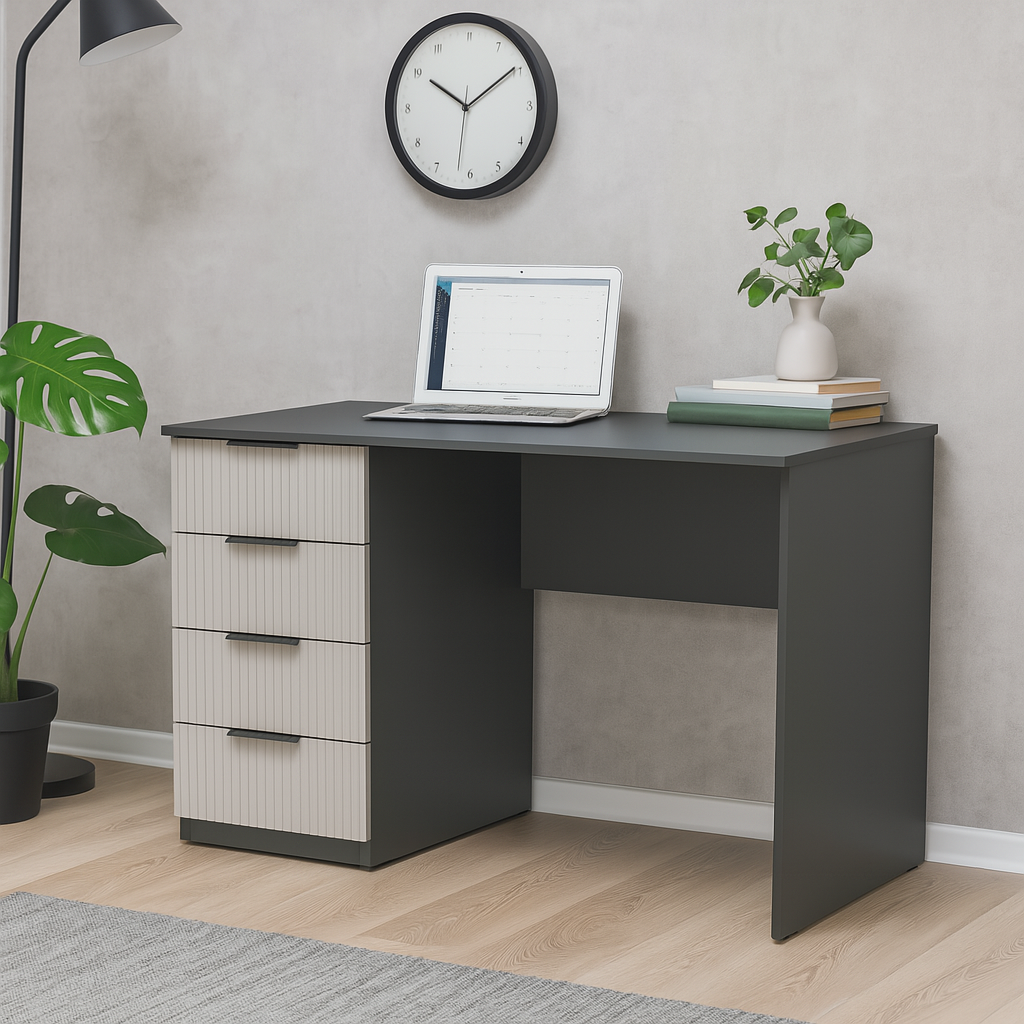 Стол письменный СП2 4Я SENAM 750х1100х500 мм корпус ДСП Серый Графит фасад МДФ краска RAL9001 Светло-бежевый фрезеровка Плаше Грос