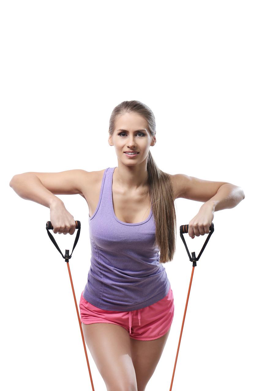 Еспандер трубчастий для фітнесу U-Powex Latex resistance tube з ручками 30LB 13,5 кг Red (A-012827) - фото 4