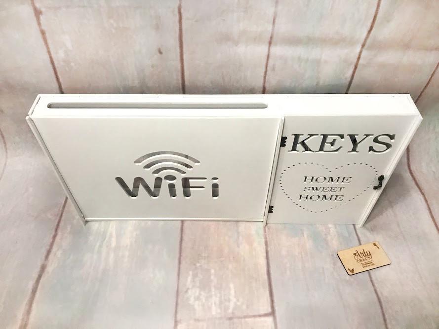 Коробка для роутера Wi-Fi та ключниця Keys та дерев'яна на стіну 58х30х5,8 см Білий (154) - фото 2