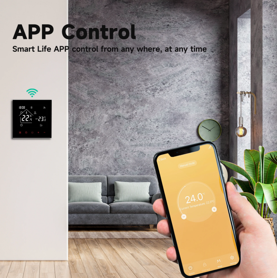 Термостат умный программируемый сенсорный TUYA MA4 16A для теплого пола с Wifi управлением - фото 3 Термостат умный программируемый сенсорный TUYA MA4 16A для теплого пола с Wifi управлением - фото 3