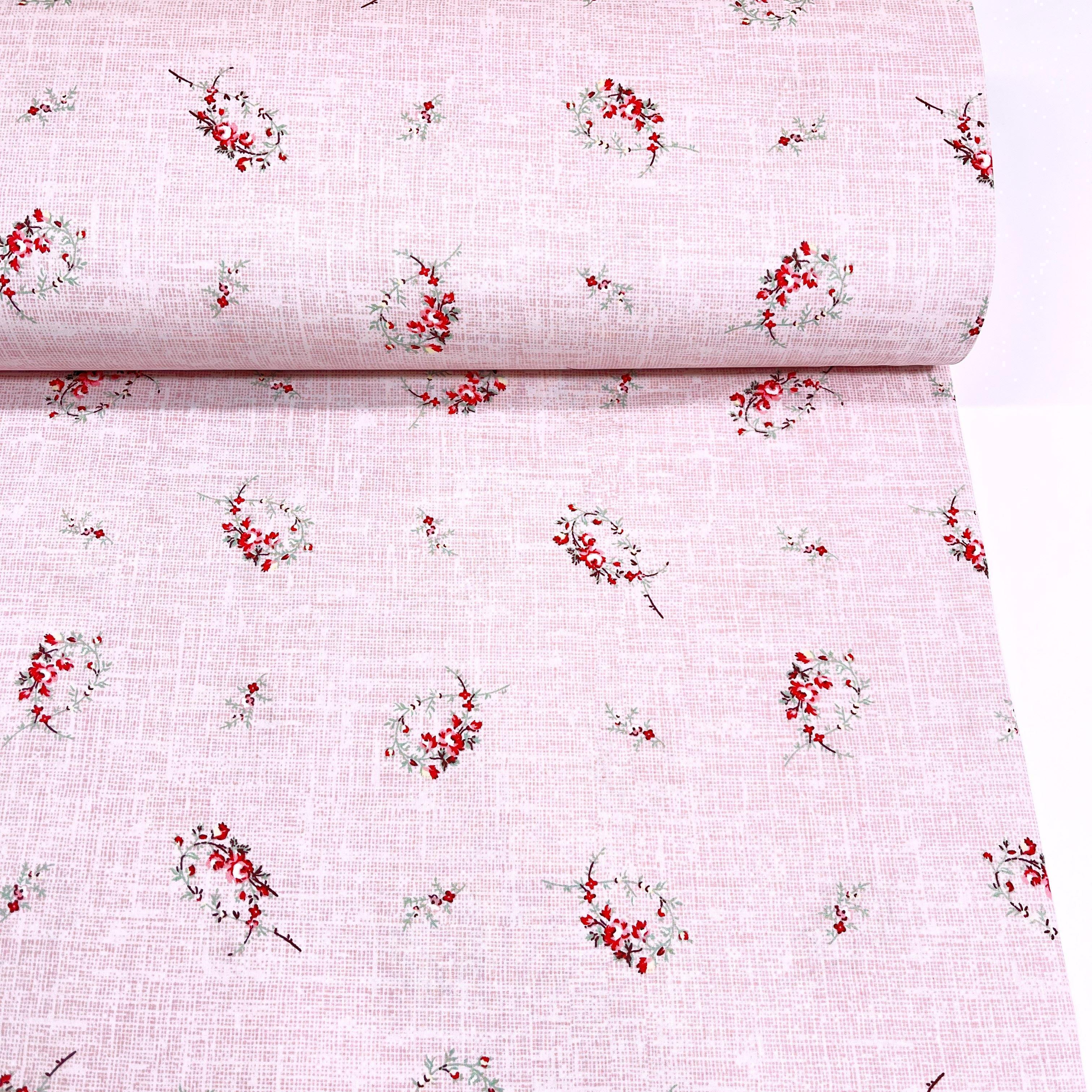 Ткань для постельного белья ранфорс мелкие розы 240 см Розовый (V-08 00725)