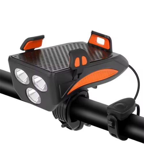 Велофонарь FY-319B-3LM ЗУ micro USB со звонком и креплением под телефон