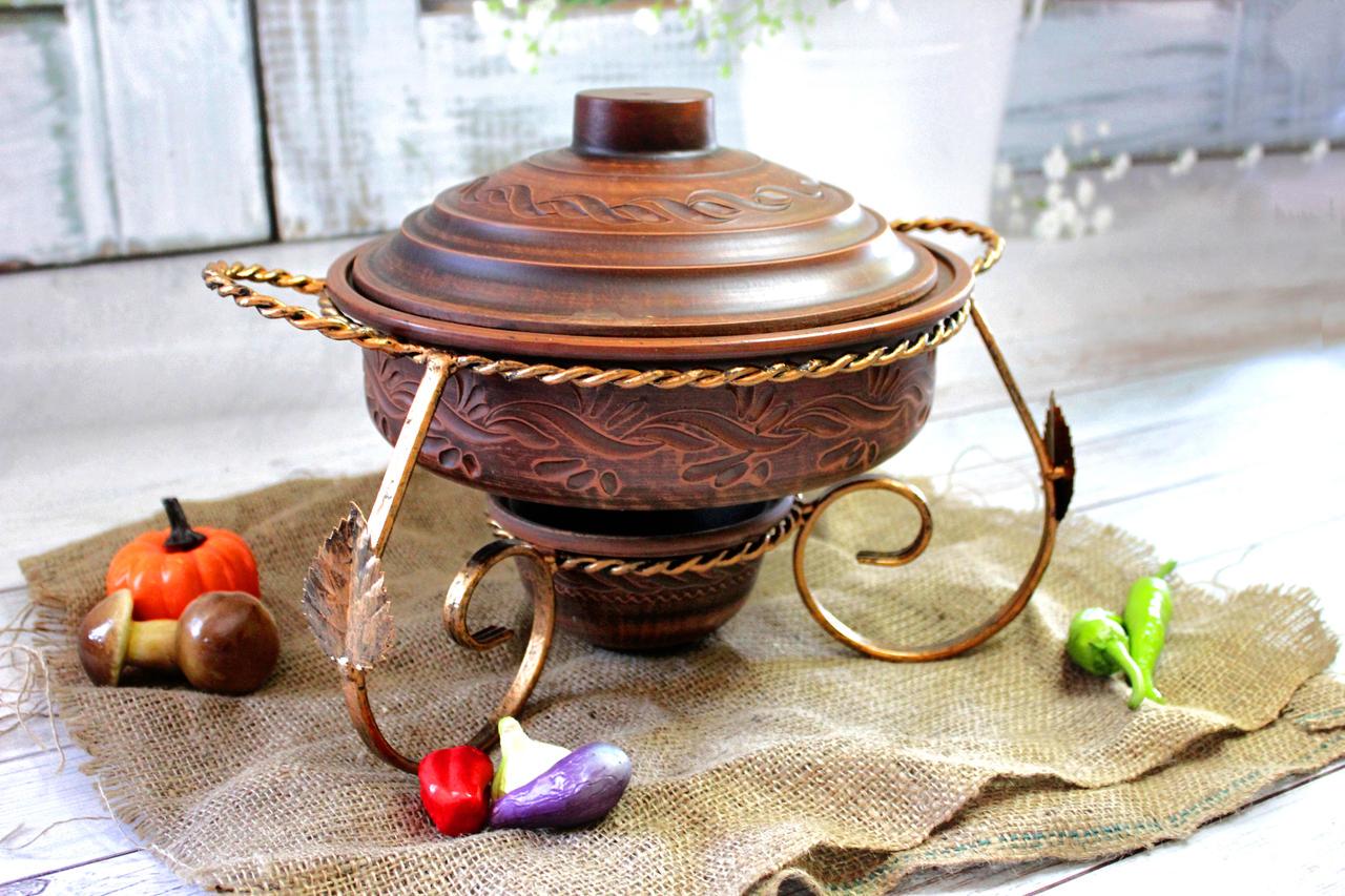 Садж зі сковородою глиняний для подачі шашлику 3 л (1048293627)