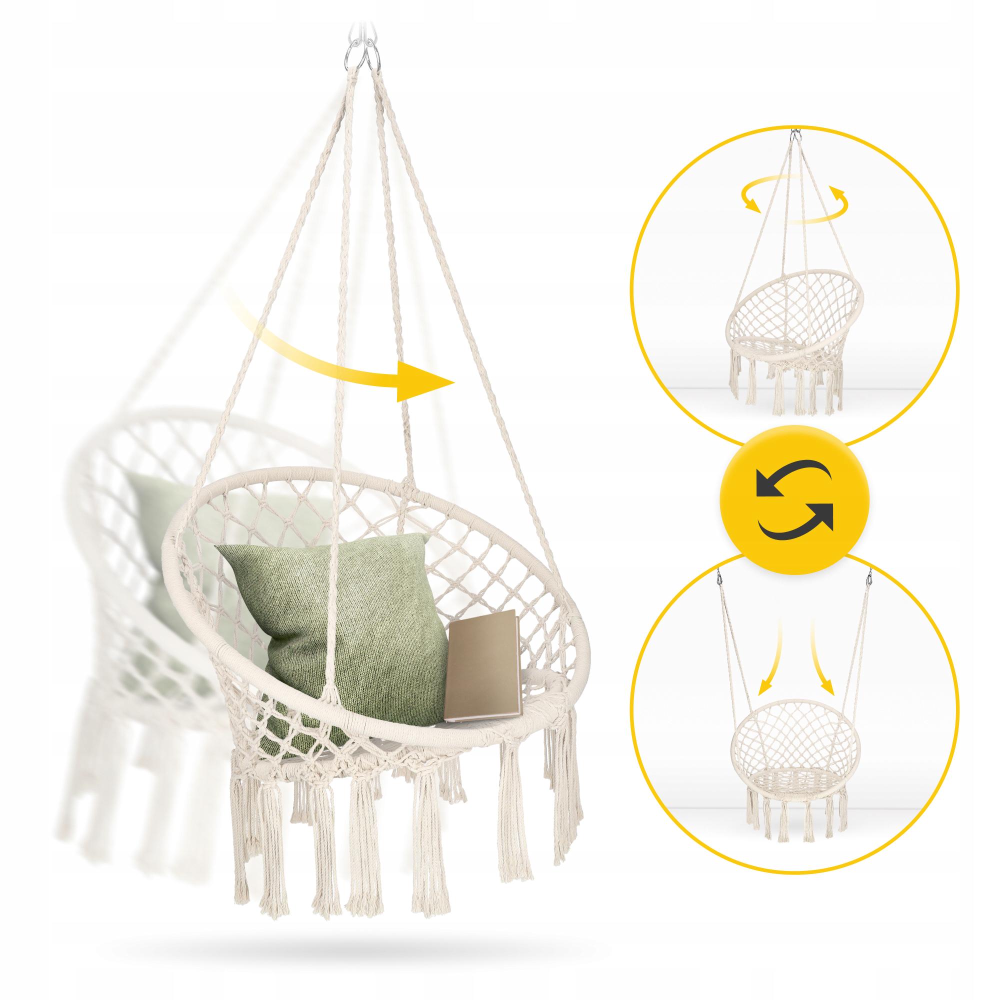 Кресло-качели подвесное 4fizjo Boho Dream с подушкой плетеное 80 см Beige (P-5905973404518) - фото 2