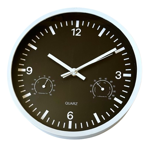 Годинник настінний Timelike M-02-B з термометром та гігрометром 25 см Чорний (1962424913) - фото 1 Годинник настінний Timelike M-02-B з термометром та гігрометром 25 см Чорний (1962424913) - фото 1