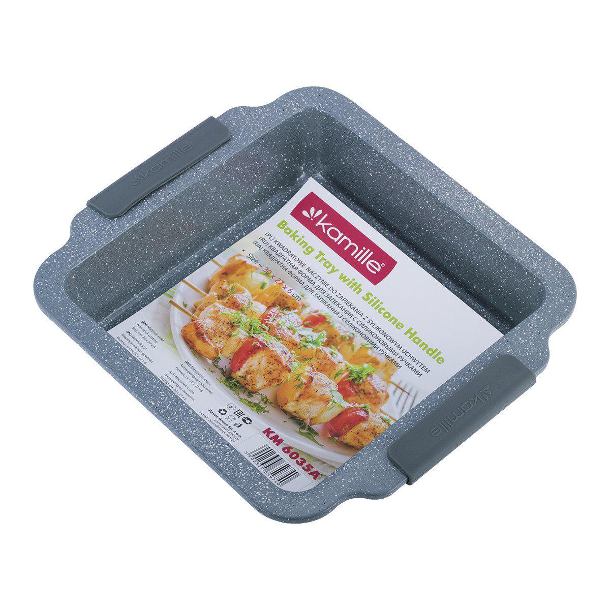 Форма для запекания Kamille 30,3х26,7х6 см из углеродистой стали Серый мрамор KM-6035A