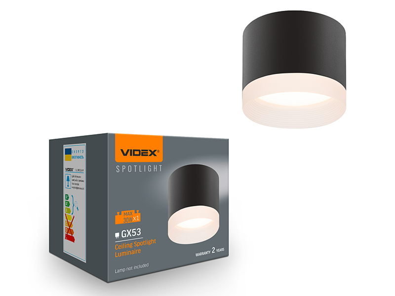 Світильник Videx під лампу GX53 накладний Чорний (VL-SPF25A-B)