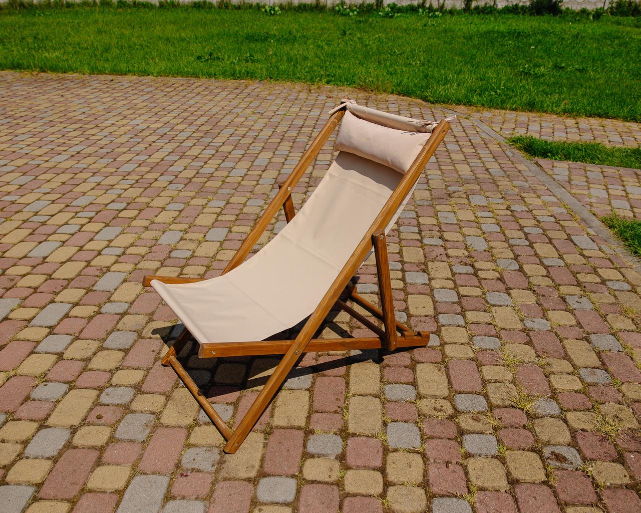 Шезлонг для дачи тканевый XRmaster с подушкой Бежевый/Коричневый (КШ-018/4) - фото 2