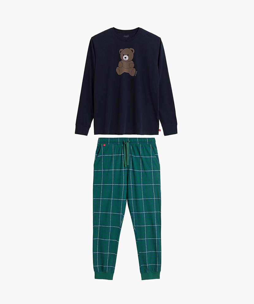 Пижама мужская Atlantic NMP-377 кофта/штаны в клетку хлопковая M Синий/Зеленый (2786960818) - фото 4