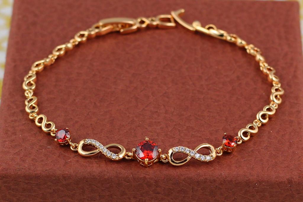 Браслет Xuping Jewelry Восьмерки с круглыми красными камнями 19 см 8 мм Золотистый (1674709330)