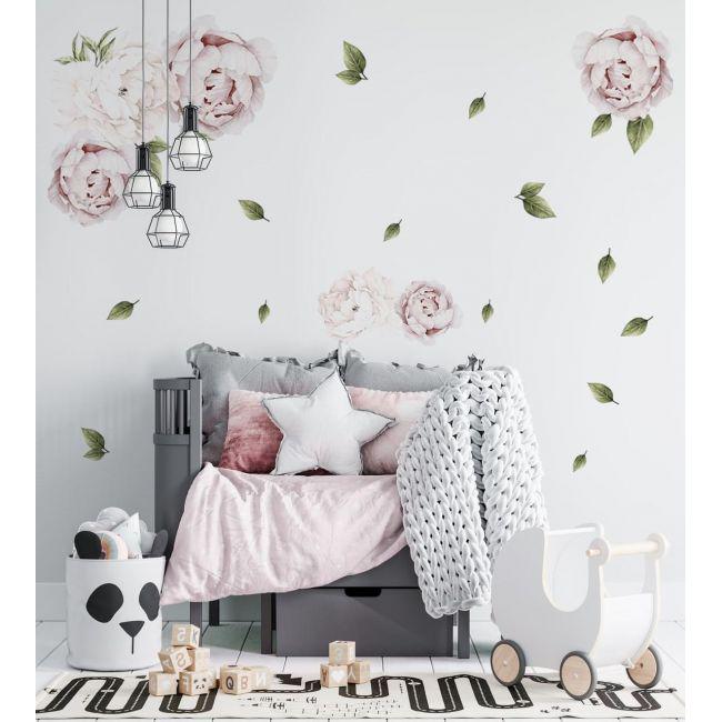 Стікери дитячі на стіну Півонії з листям Sticker Wall SW-00000992 40х80 см 3 аркуші 120х80 см