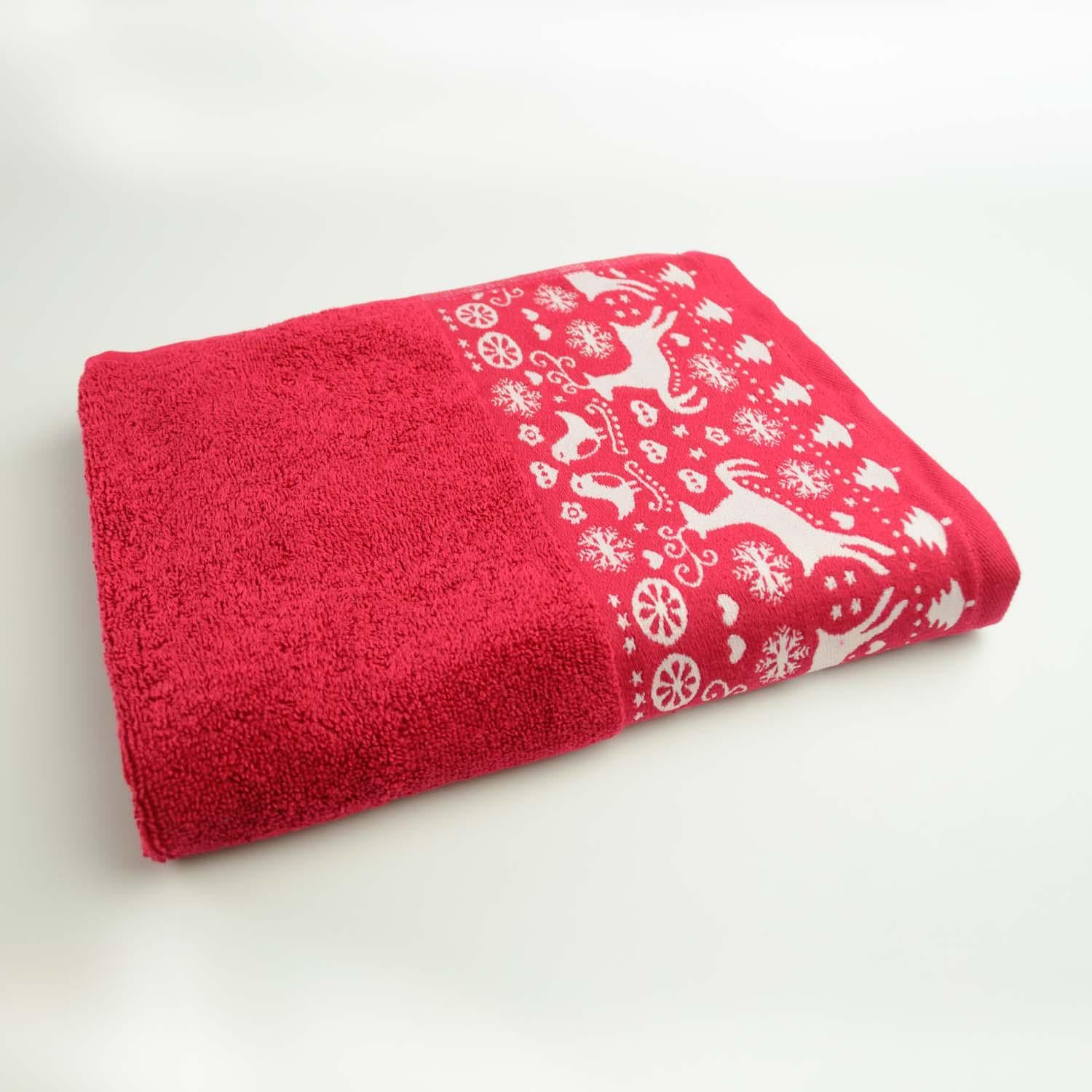 Полотенце махровое для лица и рук GM Textile Merry Christmas Олени 50х90 см Красный (500-90-mk-o-red)