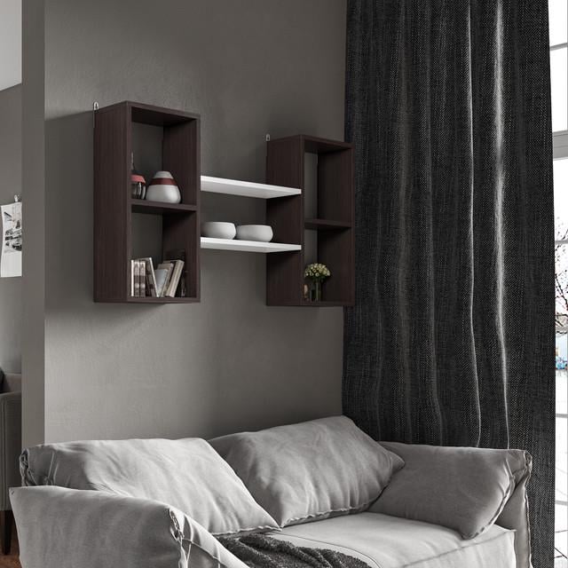 Полка для книг навесная Венге темный/Белый (M-11)