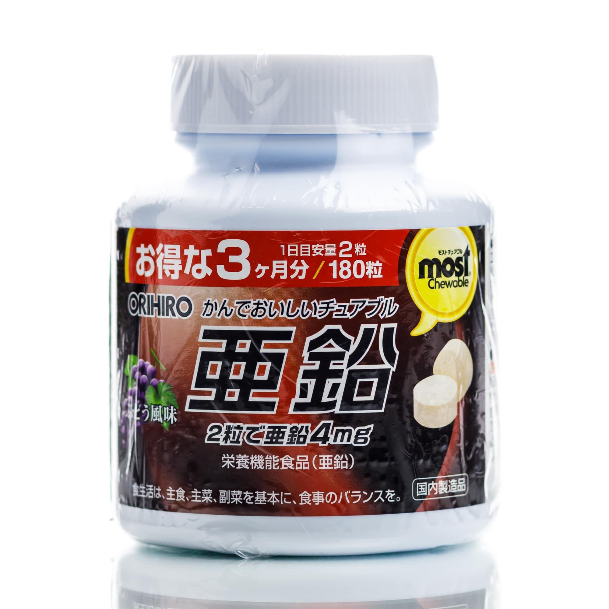 Цинк жевательный со вкусом винограда Orihiro Most Zinc 90 дн. 180 шт.