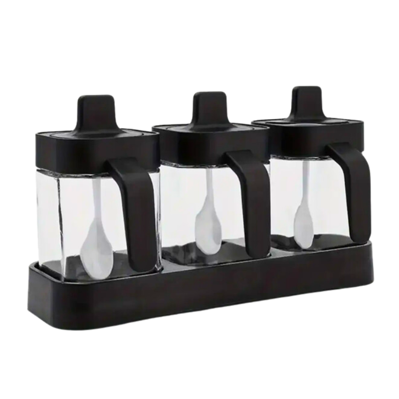 Контейнеры для спецій та сипучих продуктів з бросилікатного скла 400 мл 3 шт. Чорний (000732923)