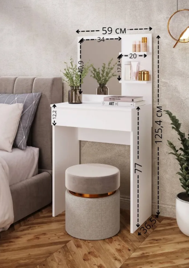 Туалетний столик MebelProff ТС-6 з дзеркалом та ящиком Білий (28858659) - фото 2 Туалетний столик MebelProff ТС-6 з дзеркалом та ящиком Білий (28858659) - фото 2