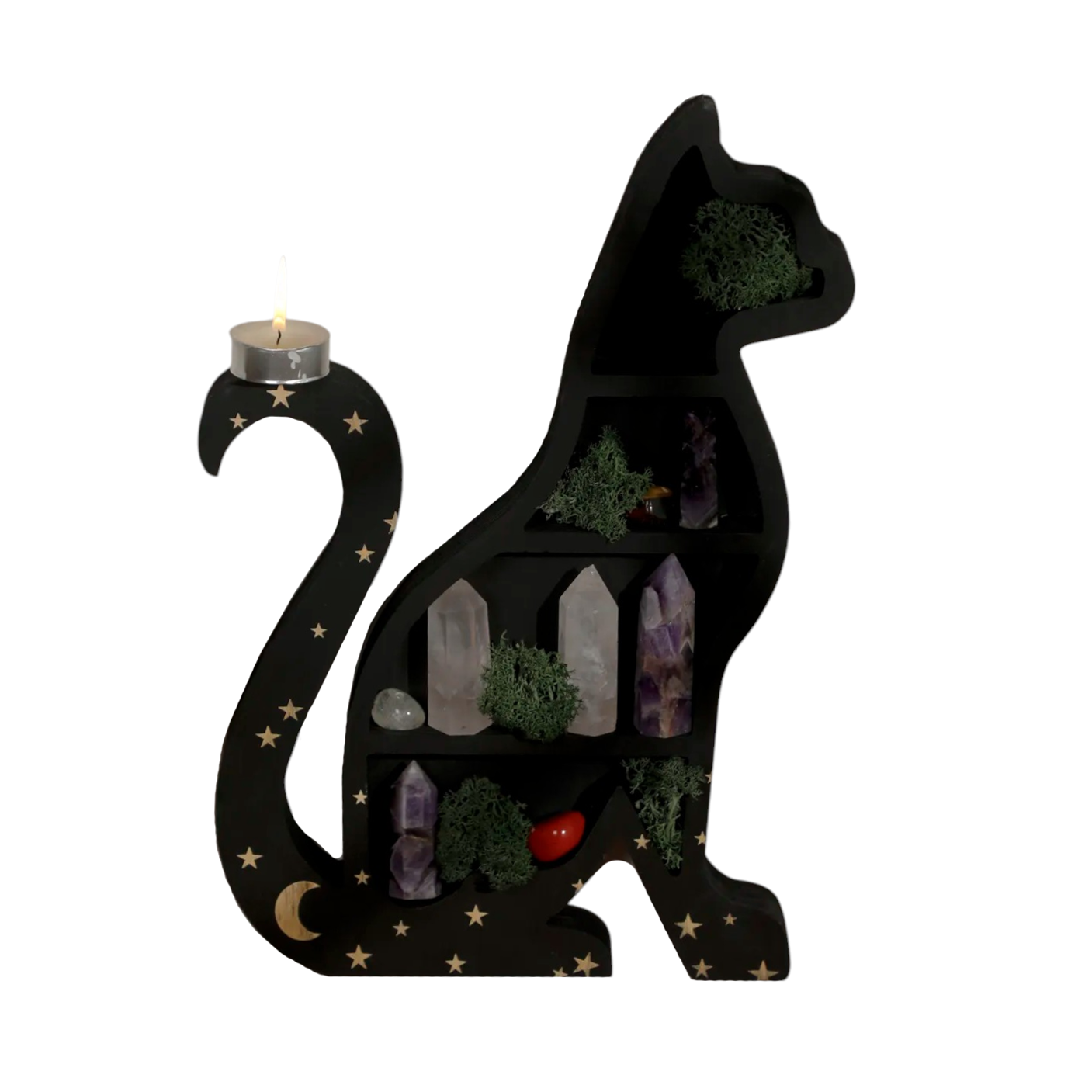 Полка настенная декоративная Кошка со звездами 35х23 см Черный