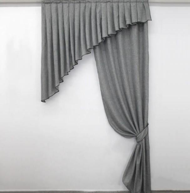 Комплект кухонний штори/ламбрекен льон 150х270 см Сірий (039к) - фото 1