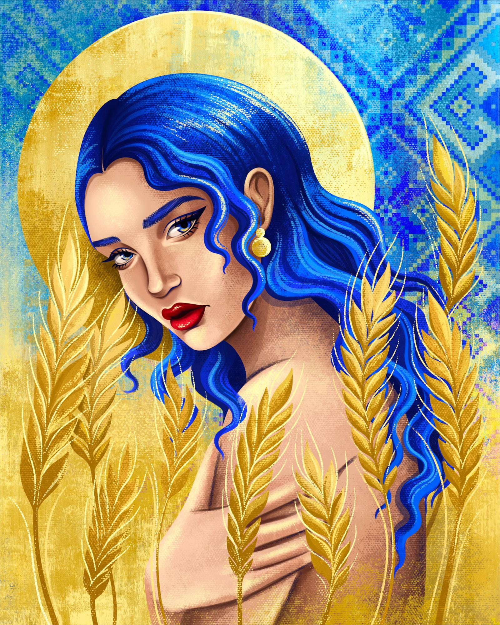 Алмазная мозаика на подрамнике Santi Украинка с колосками 40x50 см (Top-954388)