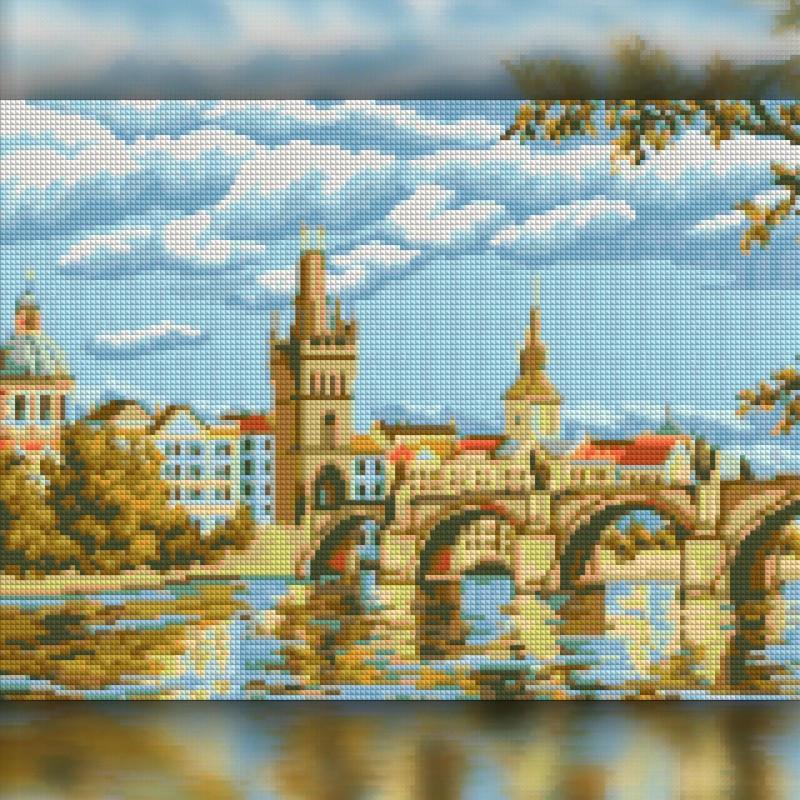 Алмазная мозаика на подрамнике The Wortex Diamonds Мост через реку 50x60 см (TWD30036XL+P)