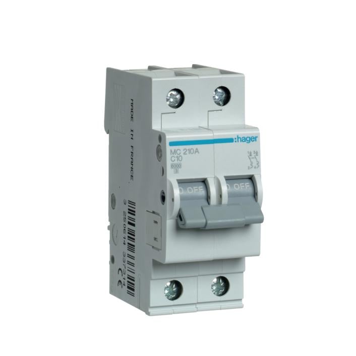 Автоматический выключатель Hager 2P 10A C 6 kA MC210A 2M