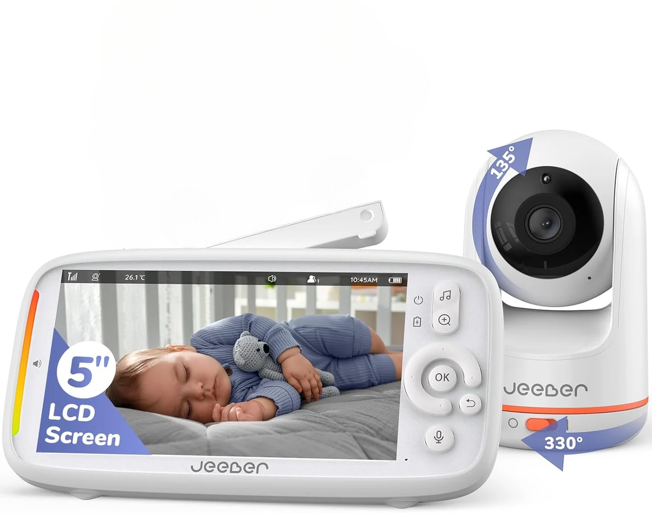 Видеоняня с камерой 2K Wifi с приложением для телефона/5" экран/обнаружение движения и плача/ночное видение (2919414174)