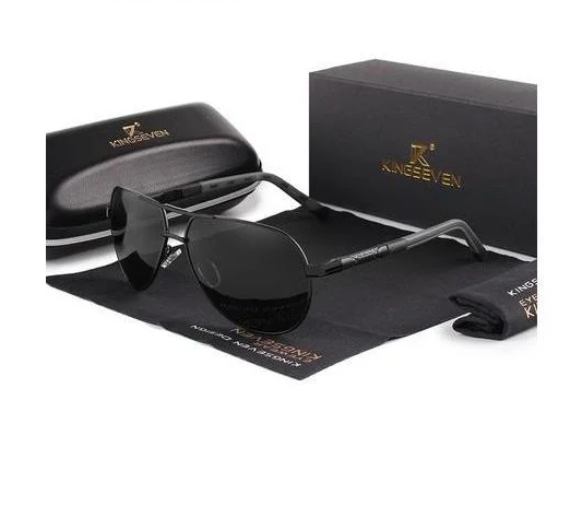 Солнцезащитные очки KINGSEVEN DESIGN Авиатор в классическтой оправе с поляризованными линзами Черный/Серый (K725)