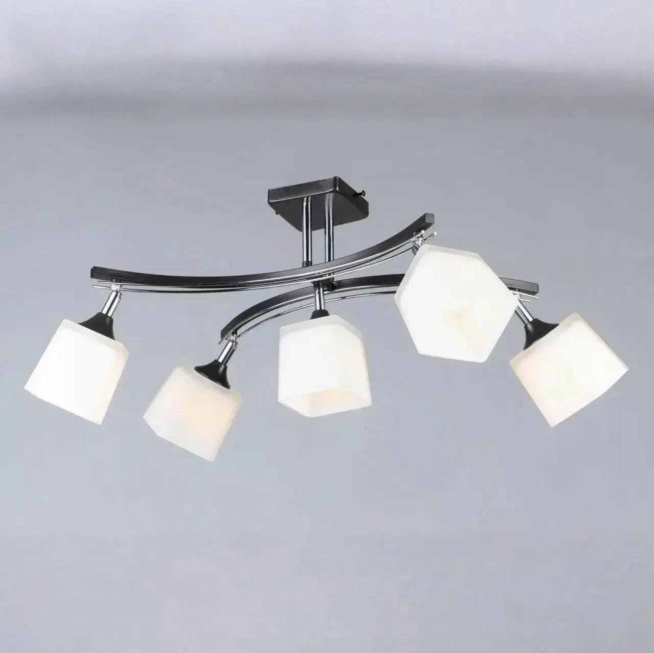 Люстра потолочная Valeso B N1435/5 BK+CH на пять квадратных плафонов под лампу Е27 IP20 Черный/Хром (00000139884)