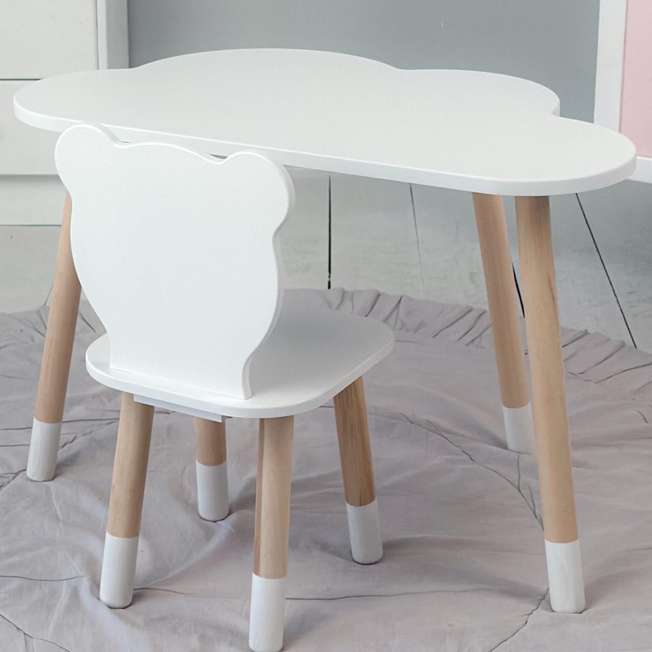 Стол облако и стульчик детский Медвежонок для занятий игр еды Белый