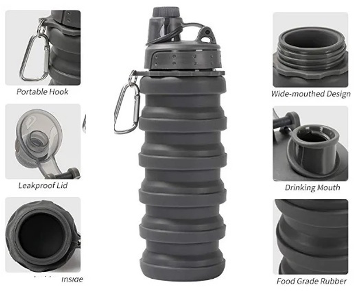 Пляшка для води силіконова складана EL-582 Чорний - фото 2 Пляшка для води силіконова складана EL-582 Чорний - фото 2