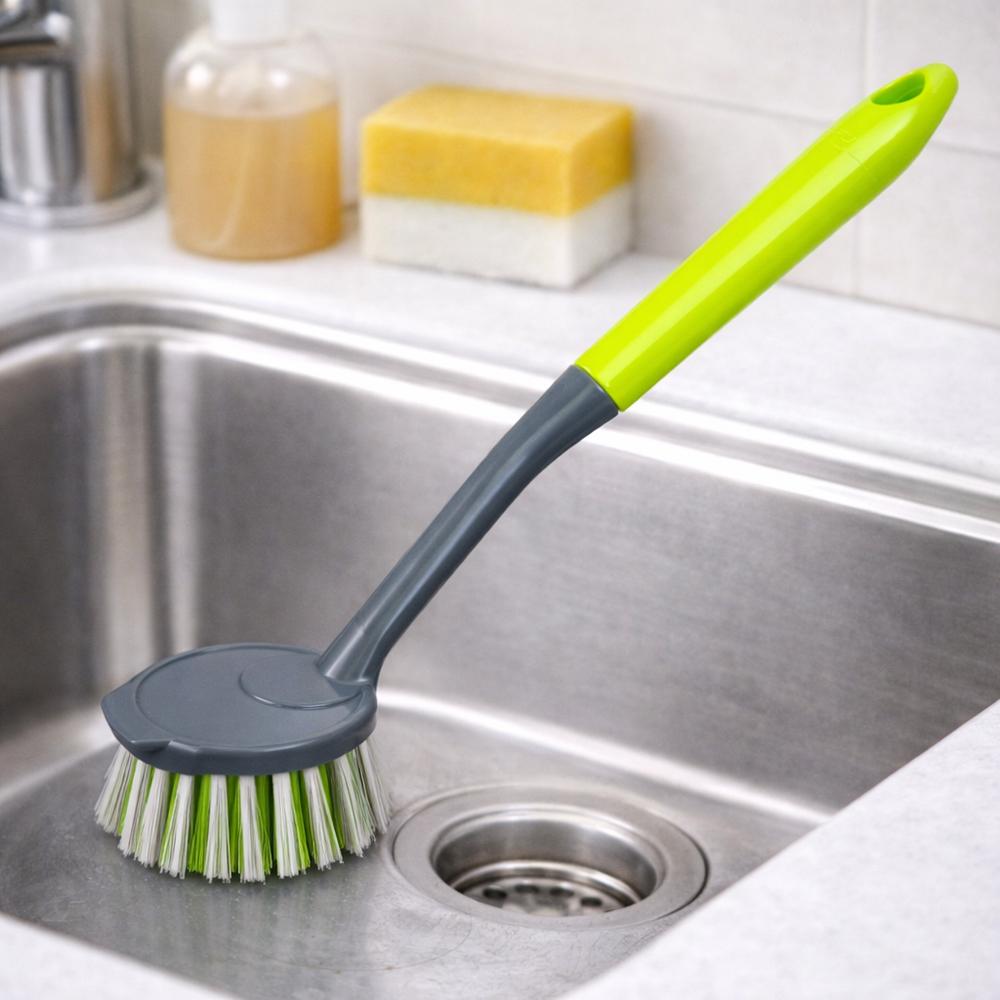 Щітка для посуду з довгою ручкою кругла 28x6,5 см Сірий (37-сір-97707)